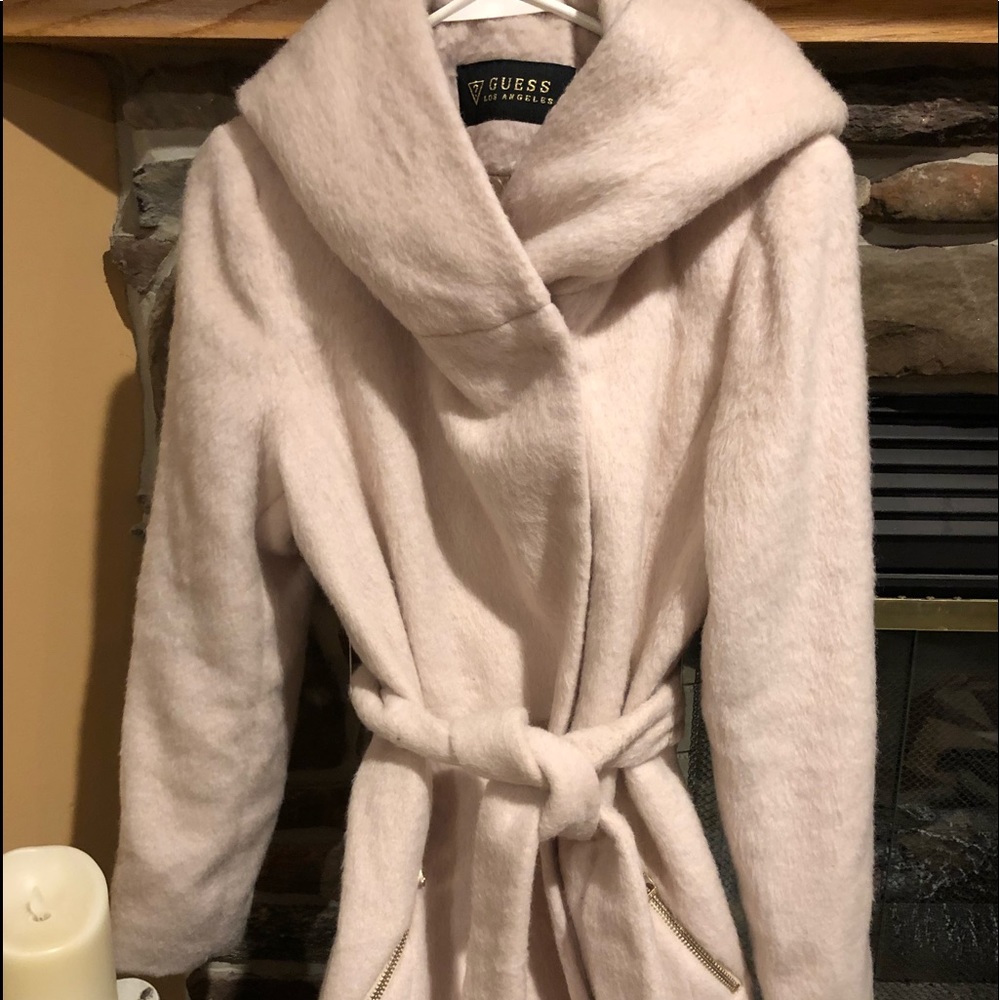 Guess Wool Blend Soft Pink Tie Coat Large